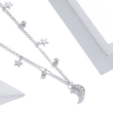 925 Sterling Silver White Moon & Star Pendant Necklace for Women Chain Link Necklaces Silver 925 Jewelry