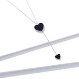 925 Sterling Silver Double Black Heart Pendant Necklace for Women Simple Black Enamel Y-shape Chain Necklace