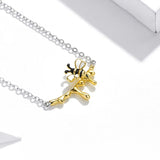 Authentic 925 Sterling Silver Enamel Lovely Honey Bee Necklace for Women Chain Link Necklaces Silver 925 Jewelry