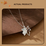 Solid 925 Sterling Silver Autumn Leaf Butterfly Pendant Necklace White Gold Plated Neck Chain for Women Birthday Day Gift