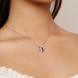 925 Sterling Silver Blue Spinel Sea Turtle Pendant Necklace Pave Setting CZ for Women Valentine's Day Gift