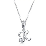 925 Sterling Silver Vintage Letter A to Z Pendant Necklace Initial Long Chain Necklace Platinum Plated Women Fine Jewelry