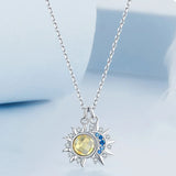 925 Sterling Silver White Gold Plated Sun and Moon Necklace Energy Pendant Neck Chain for Women Party Fine Jewelry Gift