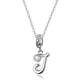 925 Sterling Silver Vintage Letter A to Z Pendant Necklace Initial Long Chain Necklace Platinum Plated Women Fine Jewelry