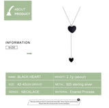 925 Sterling Silver Double Black Heart Pendant Necklace for Women Simple Black Enamel Y-shape Chain Necklace