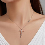 Cross Faith Crystal 925 Sterling Silver Necklace Chain Letter Choker Necklace for Women Fashion Jewelry Gift