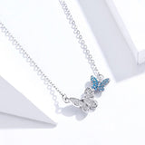 925 Sterling Silver Blue Zircon Flying Butterfly Necklace Women Birthday Gift Korean Style Fashion Jewelry Gift