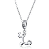 925 Sterling Silver Vintage Letter A to Z Pendant Necklace Initial Long Chain Necklace Platinum Plated Women Fine Jewelry