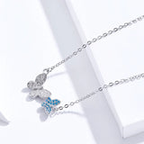 925 Sterling Silver Blue Zircon Flying Butterfly Necklace Women Birthday Gift Korean Style Fashion Jewelry Gift