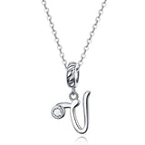 925 Sterling Silver Vintage Letter A to Z Pendant Necklace Initial Long Chain Necklace Platinum Plated Women Fine Jewelry