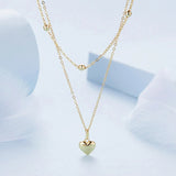 925 Sterling Silver Heart Pendant Necklace for Women Gold Double Layer Choker Female Fine Jewelry