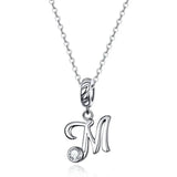 925 Sterling Silver Vintage Letter A to Z Pendant Necklace Initial Long Chain Necklace Platinum Plated Women Fine Jewelry