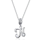 925 Sterling Silver Vintage Letter A to Z Pendant Necklace Initial Long Chain Necklace Platinum Plated Women Fine Jewelry