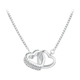 925 Sterling Silver Double Heart Pendant Necklace Clavicle Chain Link for Women Party Jewelry Valentine's Day Gift