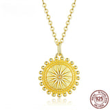 Sun Coin Pendant Necklace for Women Gold Color Genuine 925 Sterling Silver Chain Necklaces Collier Fashion Jewelry