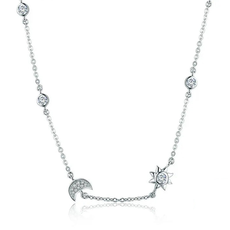 925 Sterling Silver Sparkling Moon and Star Exquisite Pendant Necklaces for Women 925 Silver Jewelry Gift