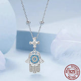 925 Sterling Silver Exquisite Fatima's Hand Necklace Guarding Hand Neck Chain Pave Setting CZ for Women Birthday Gift