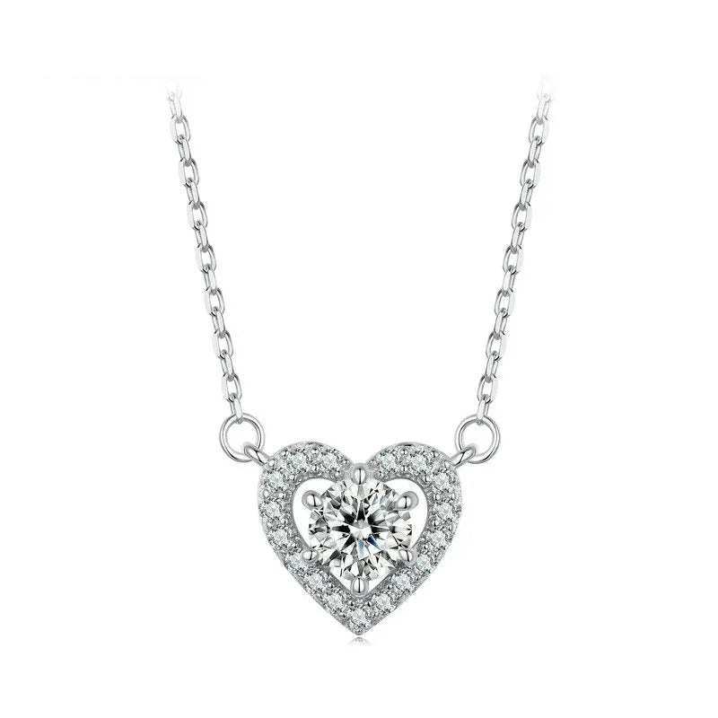 925 Sterling Silver Heart Moissanite Pendant Necklace 0.5CT D Color Brilliant Round Cut Lab Created Diamond for Women