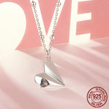 925 Sterling Silver Heart Origami Paper Airplane Necklace, White Gold Plated Simple Triangle Paper Airplane Necklace