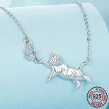 925 Sterling Silver Lovely Cat Pendant Necklace Flying Butterfly Neck Chain for Women Girls Daily Wearing Fine Jewelry