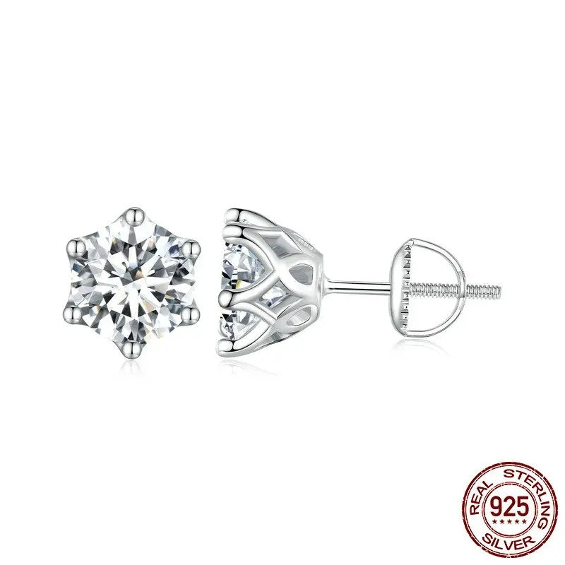 Classic Moissanite Stud Earrings, S925 Silver D Color Brilliant Round Cut Lab Created Diamond Wedding Engagement Earrings