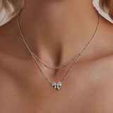 Dazzling Bow Necklace for Women Girl, 925 Sterling Silver Bowknot Choker Necklace White Gold Plated Birthday Jewelry Gift