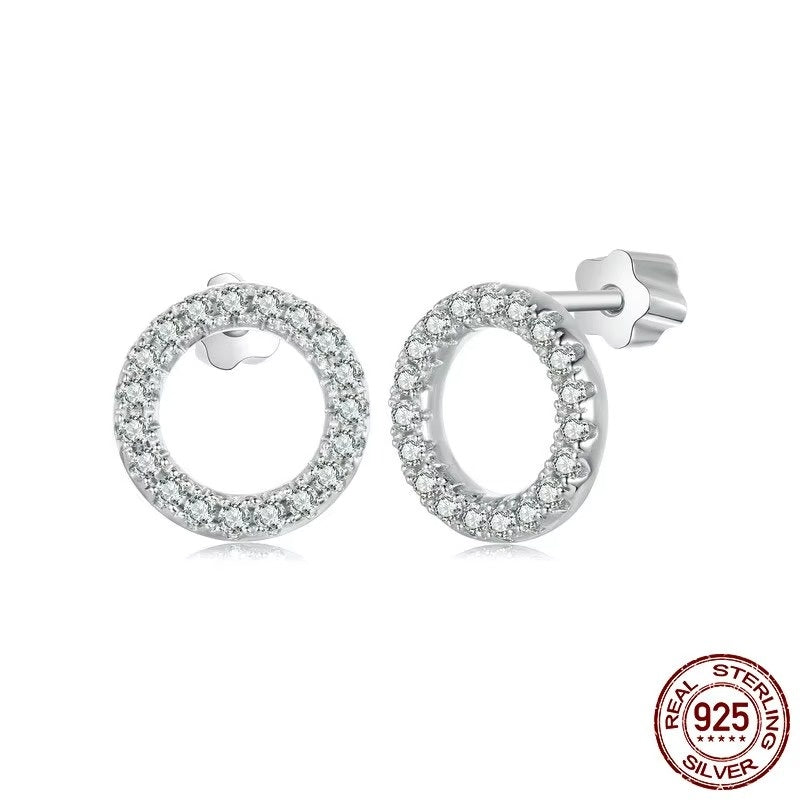 Forever Clear Moissanite 925 Sterling Silver Circle Round Stud Earrings Dazzling Ideal Cut Lab Created Diamond Bijoux
