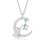 925 Sterling Silver Cat Moon Cute Animal Pendant Necklaces Women Silver Jewelry Gift