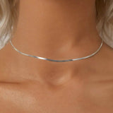 White Gold Plated Dainty Choker Necklace for Women Girls, 925 Sterling Silver Snake Chain Necklace Fashion Jewelry