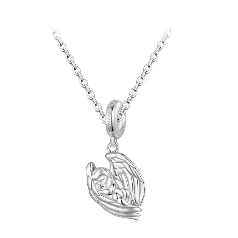 925 Sterling Silver Angel Baby Pendant Necklace Platinum Plated Neck Chain for Women Mother's Day Gift Fine Jewelry