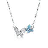 925 Sterling Silver Blue Zircon Flying Butterfly Necklace Women Birthday Gift Korean Style Fashion Jewelry Gift