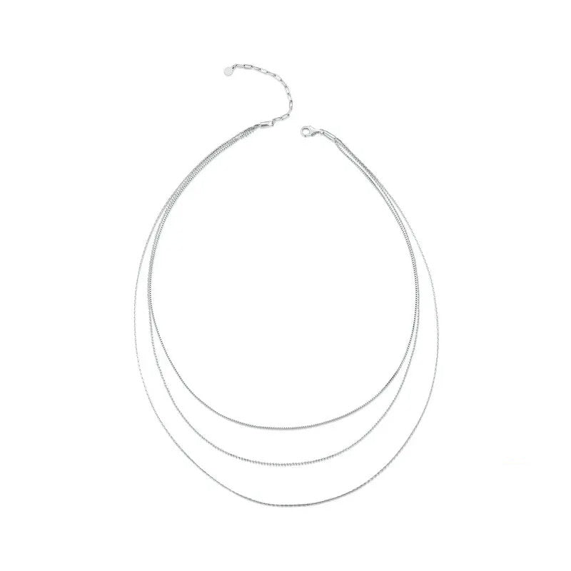 925 Sterling Silver Chic Triple Layer Necklace Box Bead Neck Chain for Women Platinum Plated Original Design Fine Jewelry
