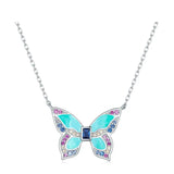 925 Sterling Silver Colorful Butterfly Pendant Necklace Insect Neck Chain for Women Birthday Gift Fine Jewelry