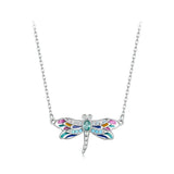 925 Sterling Silver Colorful Enamel Dragonfly Pendant Necklace Dainty Insect Neck Chain for Women Valentine's Day Gift