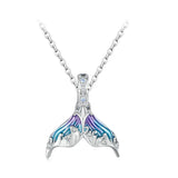 925 Sterling Silver Colorful Enamel Mermaid Tail Pendant Necklace Dainty Neck Chain for Women Valentine's Day Gift