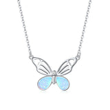 925 Sterling Silver Colorful Opal Butterfly Pendant Necklace Hollow Pattern Insect Neck Chain Women Fine Jewelry