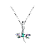 925 Sterling Silver Colorful Zircon Dragonfly Pendant Necklace Dainty Insect Neck Chain for Women Valentine's Day Gift