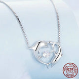 925 Sterling Silver Connected Double Dolphins Necklace Shiny Zircon Love Neck Chain for Women Fine Jewelry