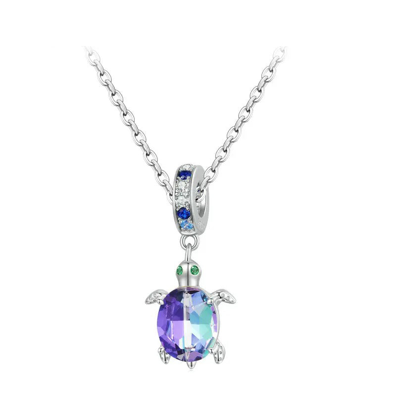 925 Sterling Silver Dazzling Sea Turtle Pendant Necklace Dreamy Ocean Neck Chain for Women Party Fine Jewelry Gift
