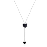 925 Sterling Silver Double Black Heart Pendant Necklace for Women Simple Black Enamel Y-shape Chain Necklace