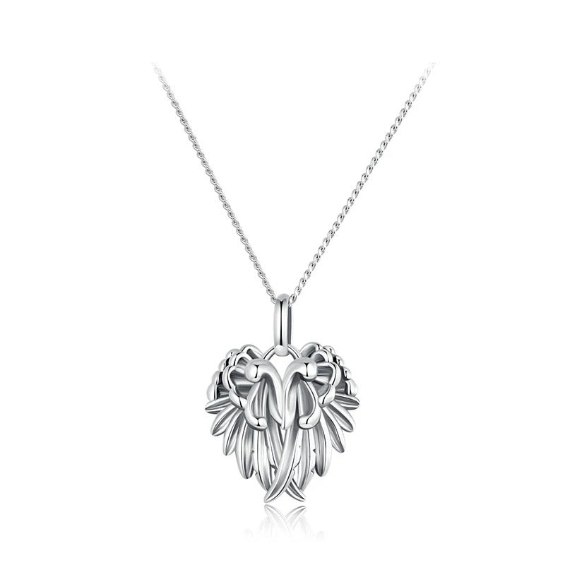 925 Sterling Silver Guardian Wings Pendant Necklace Platinum Plated Feather Neck Chain for Wowen Party Fine Jewelry