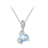 925 Sterling Silver Heart Shape Crystal Pendant Necklace Sea Star Neck Chain for Women Fine Jewelry Gift