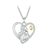 925 Sterling Silver Mother and Child Heart Pendant Necklace for Women Birthday Mother's Day Gift Fine Jewelry