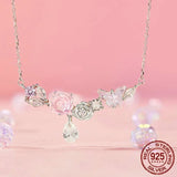 925 Sterling Silver Romantic Flower Necklace Fantasy Butterfly Neck Chain for Women Valentine's Day Fine Jewelry Gift