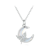 925 Sterling Silver Romantic Moon Pendant Necklace Butterfly Neck Chain Pave Setting CZ for Women Valentine's Day Gift