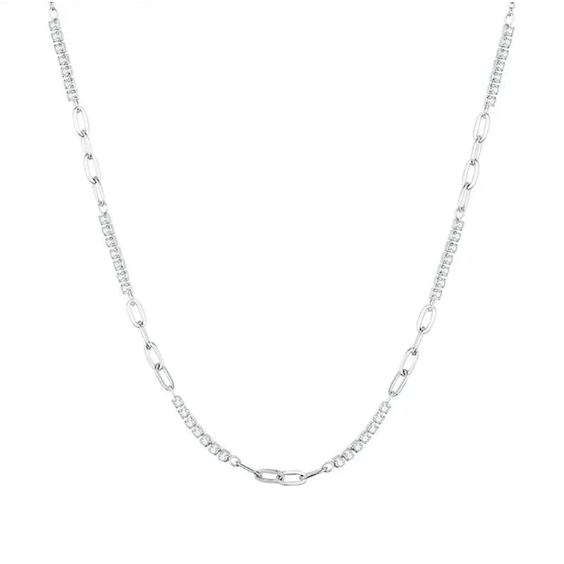 925 Sterling Silver Shining Zircon Necklace O-chain Splice Link for Women Birthday Engagement Gift Fine Jewelry