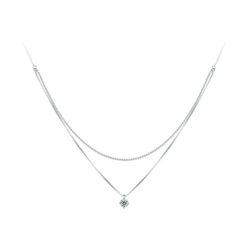 925 Sterling Silver Shining Zircon Pendant Necklace Double Layer Neck Chain for Women Engagement Wedding Fine Jewelry