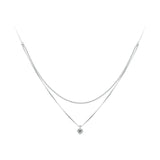 925 Sterling Silver Shining Zircon Pendant Necklace Double Layer Neck Chain for Women Engagement Wedding Fine Jewelry