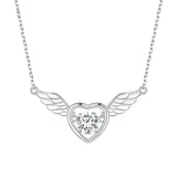 925 Sterling Silver Shiny Zircon Heart Pendant Necklace Guardian Wings Neck Chain for Women Birthday Gift Jewelry