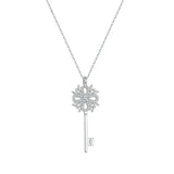 925 Sterling Silver Snowflake Key Pendant Necklace for Women Birthday Gift Clear Cubic Zircon Fashion Jewelry